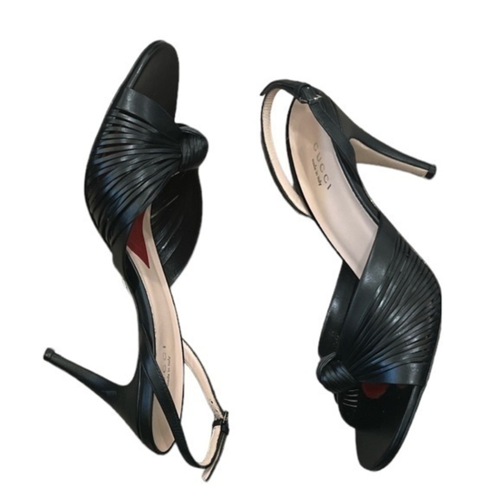 GUCCI Black Leather Slingback Knot Sandal Heels Size 37 - Picture 3 of 8